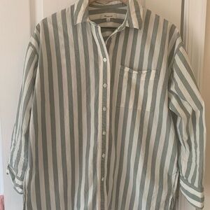 Madewell Women’s Sage Green & White Vertical Stripe Oversized Button-Down Shirt